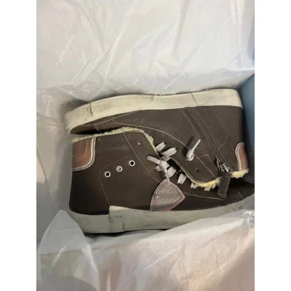 NEW Philippe Model Prsx High Top Women's Sneakers in Leather Color: Anthracite
